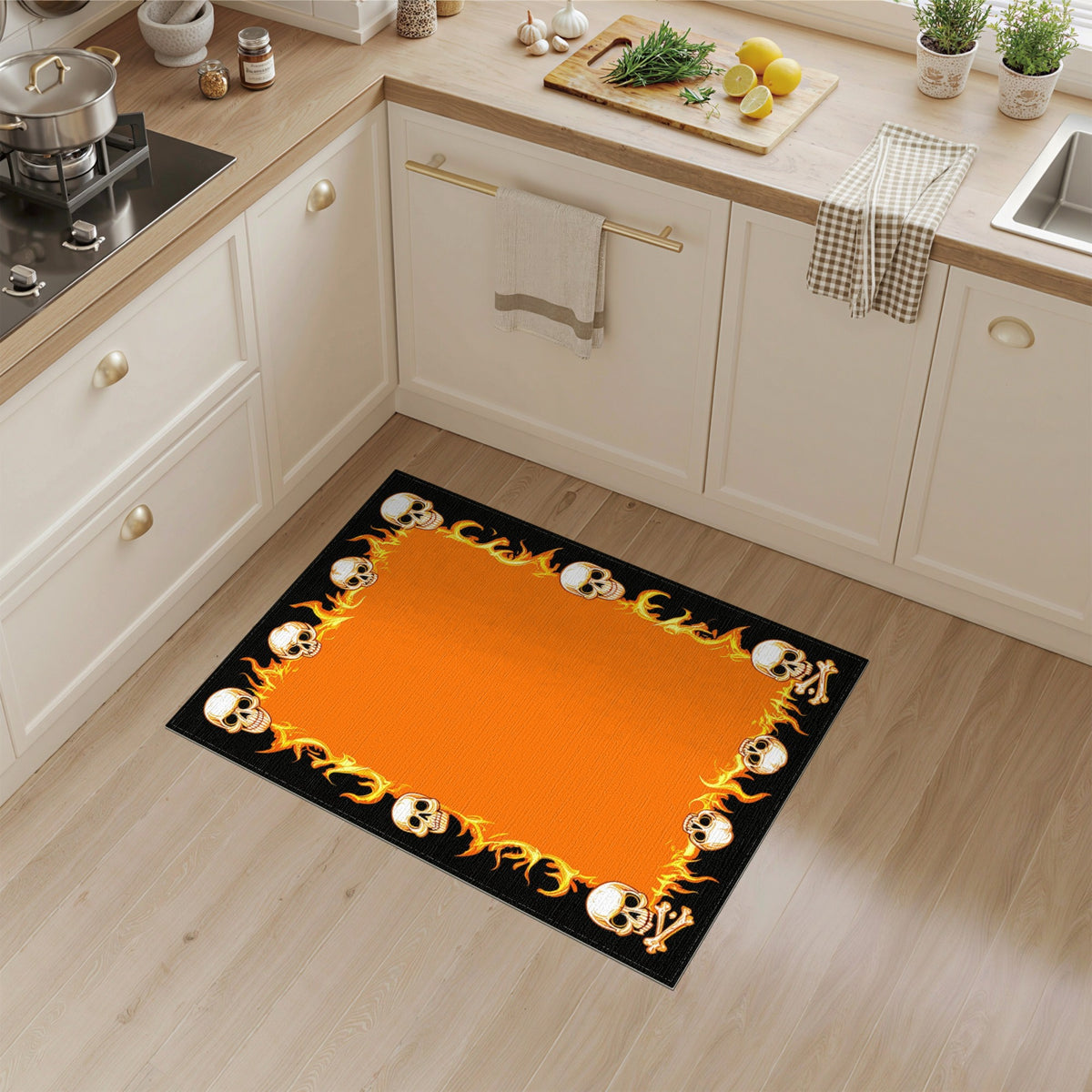 Fiery Skull Flame Orange Area Rug