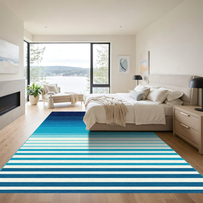 Navy Blue Ombre Striped Rug