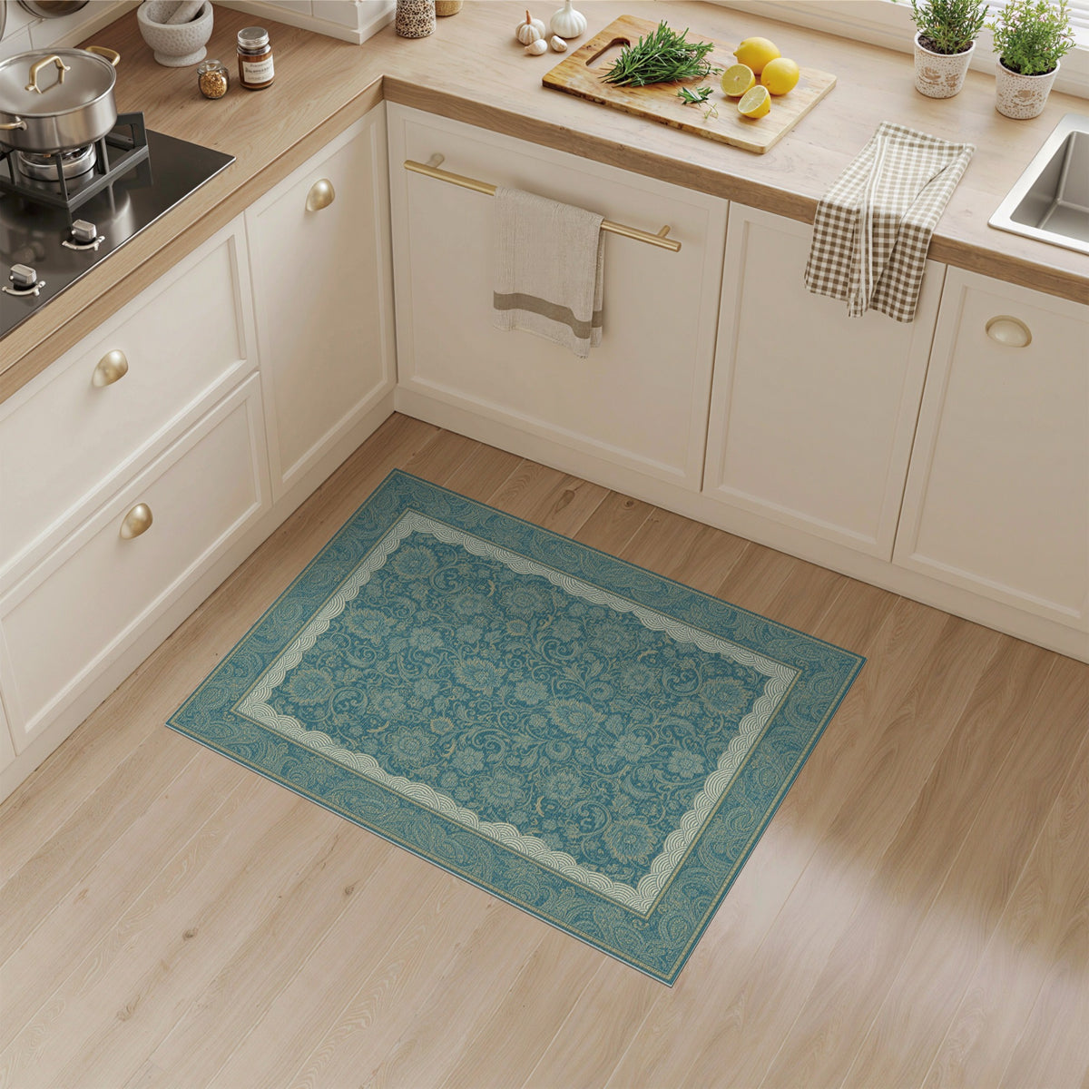Floral Vintage Blue and Teal Floral Vintage Area Rug