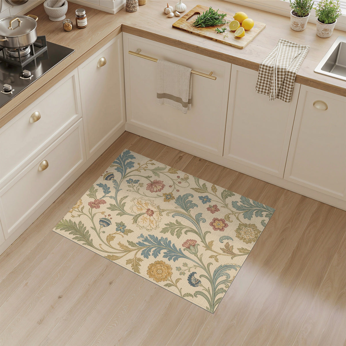 Vintage Floral Beige Area Rug
