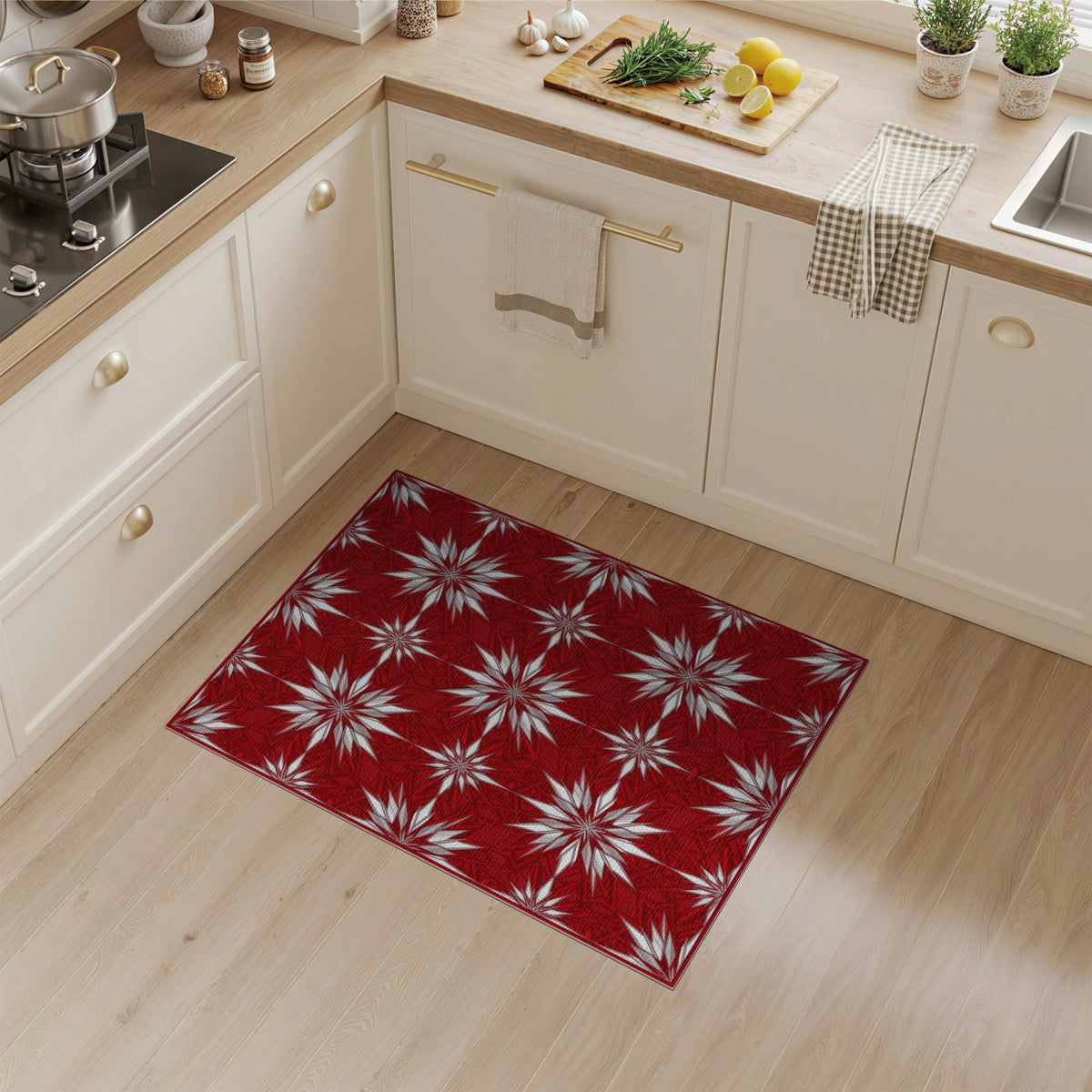 Red Starburst Geometric Red Area Rug