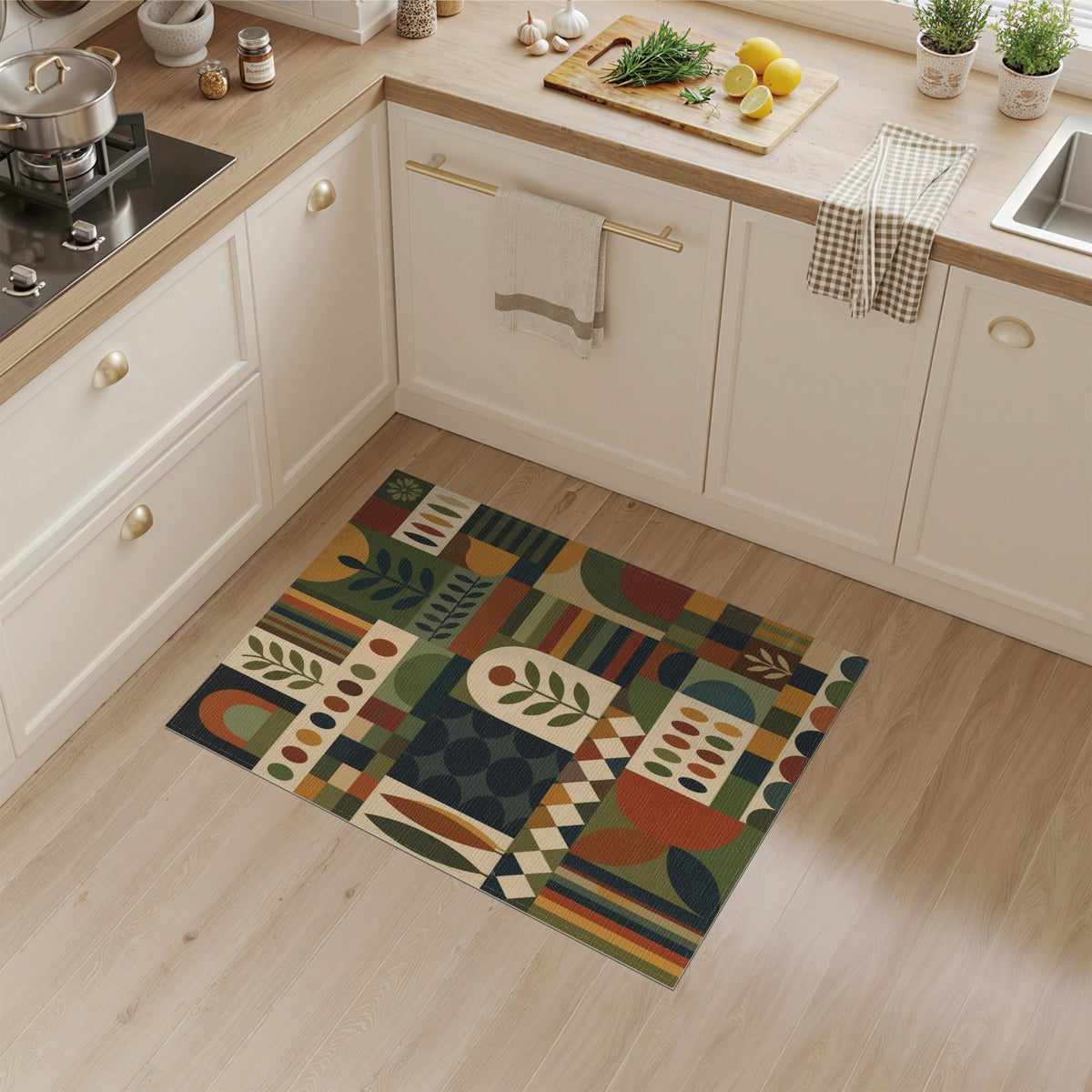 Multi-color and Patterns Multi-Color Geometric Leaf Area Rug