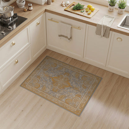 Grey Gold Medallion Paisley Area Rug