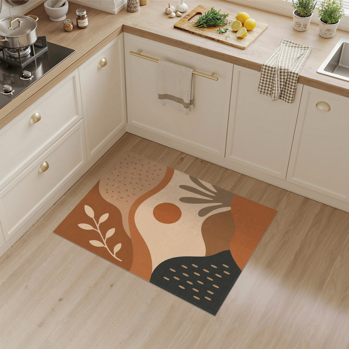Earthy Brown Abstract Botanical Area Rug