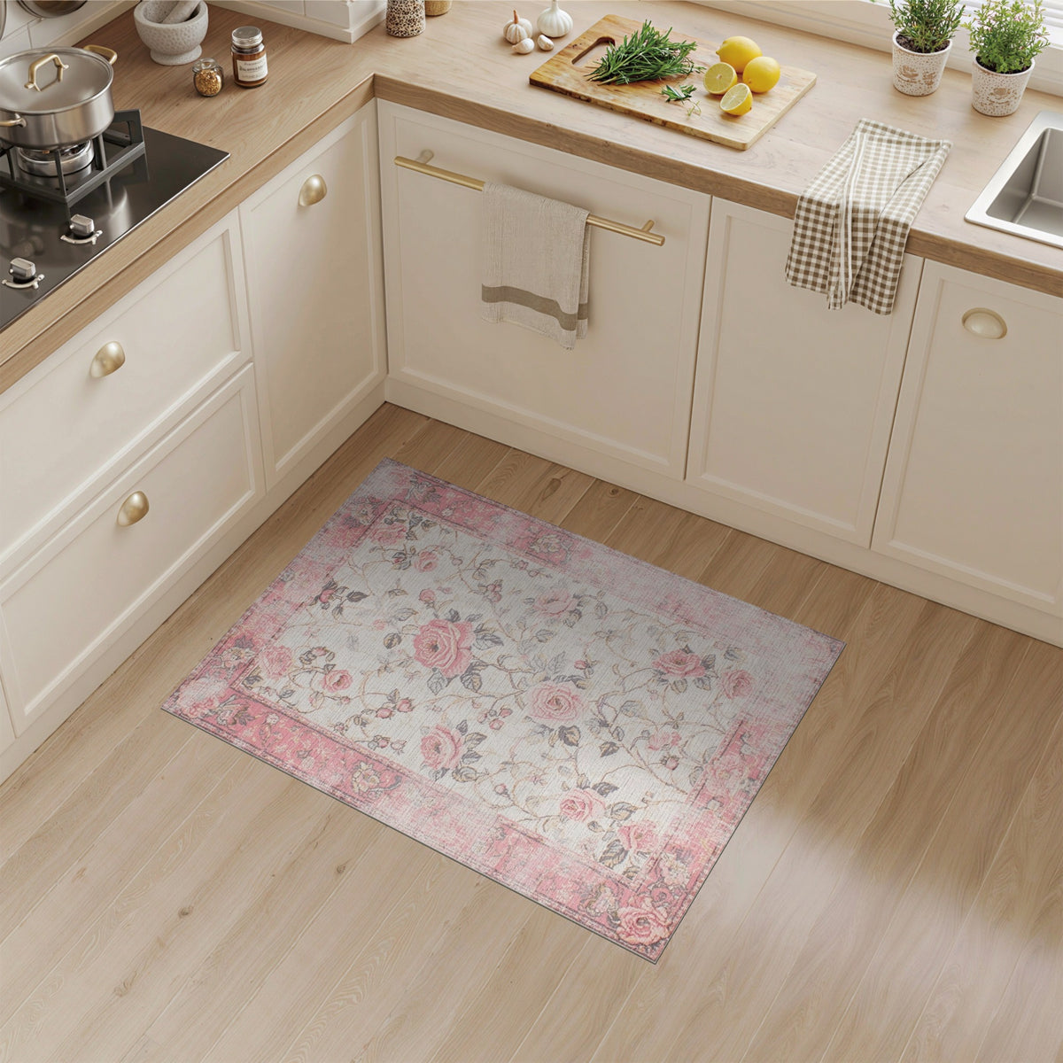 Pink Rose Floral Vintage No. 48 Area Rug