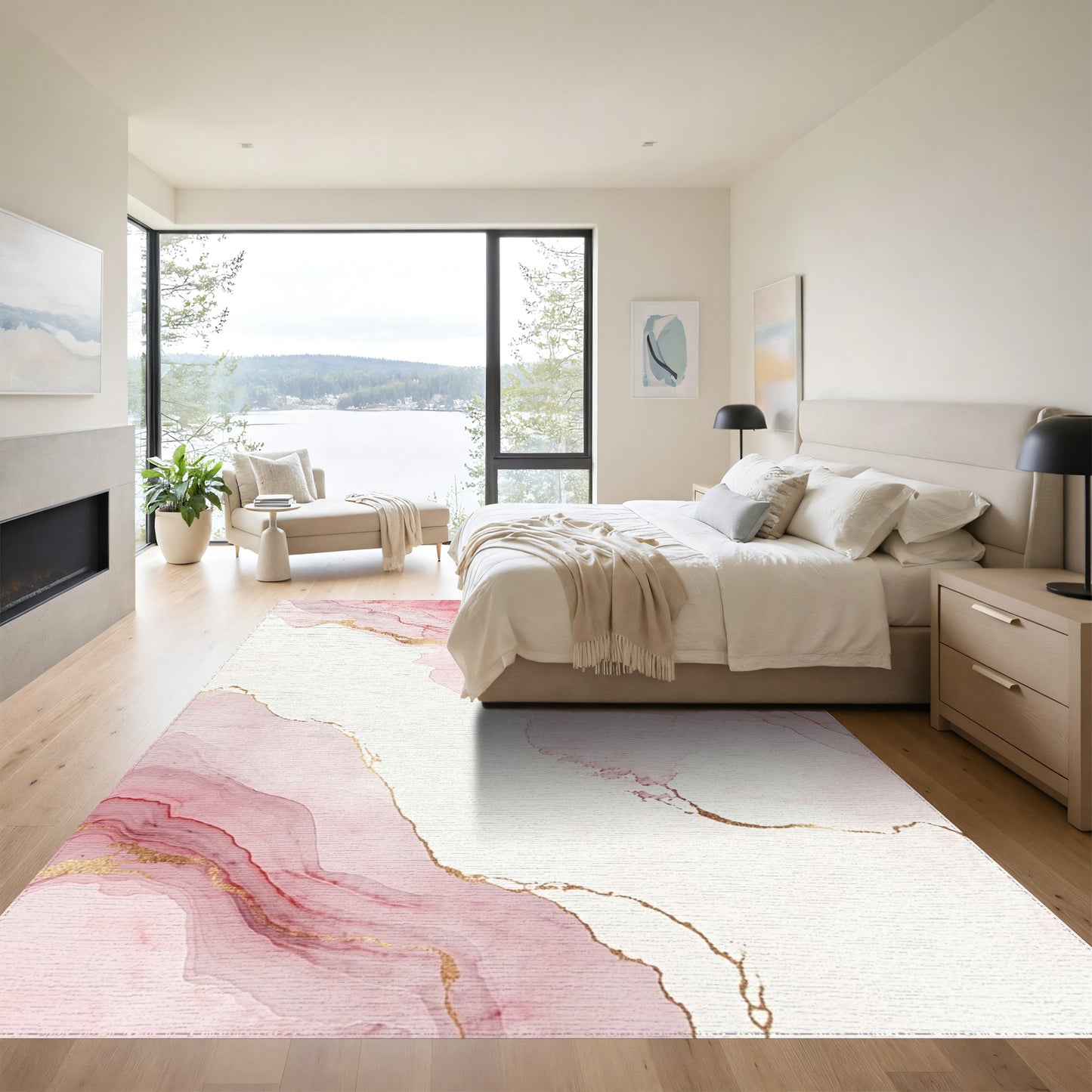 Blush Pink Gold Fluid Marble Rug