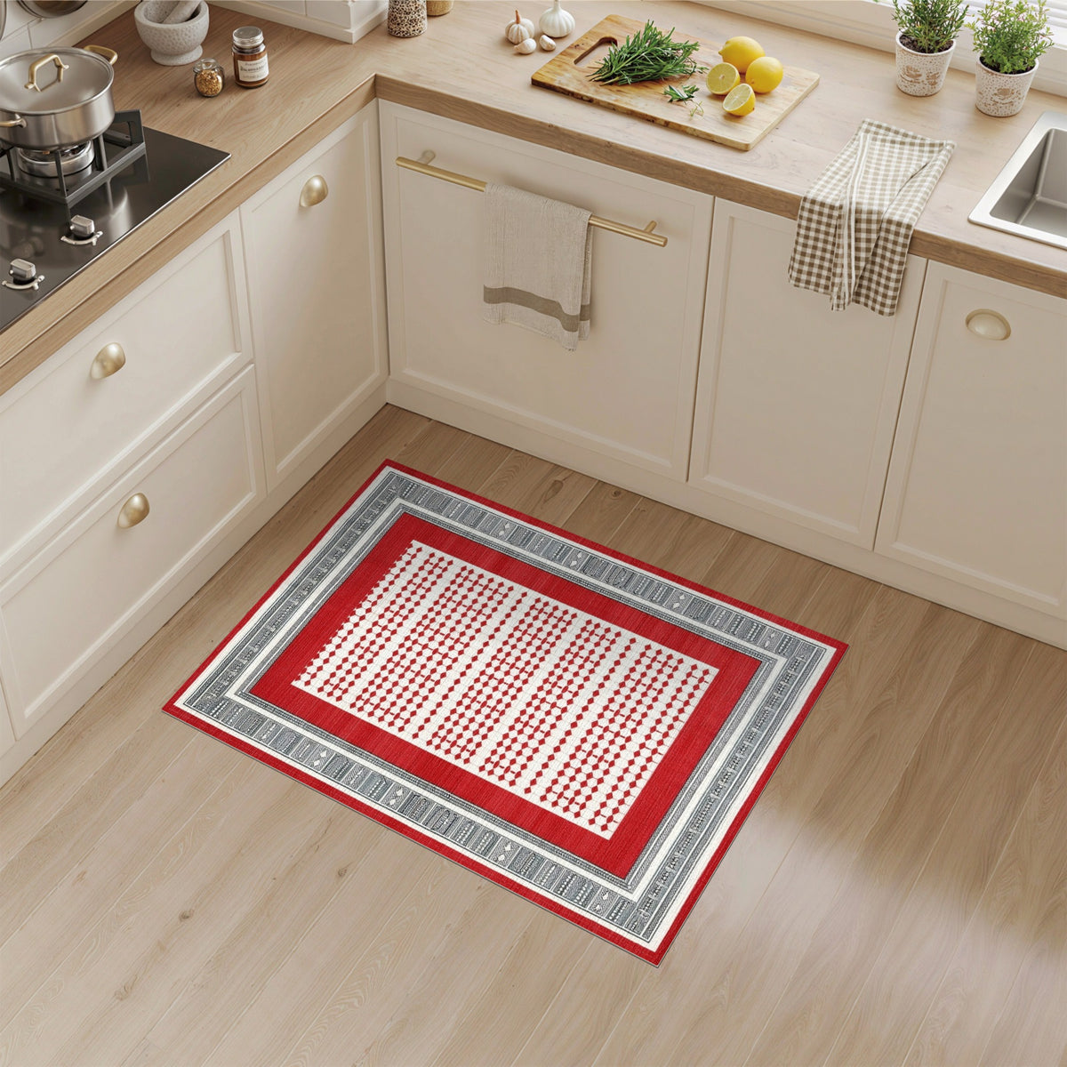 Red Diamond Lattice Area Rug