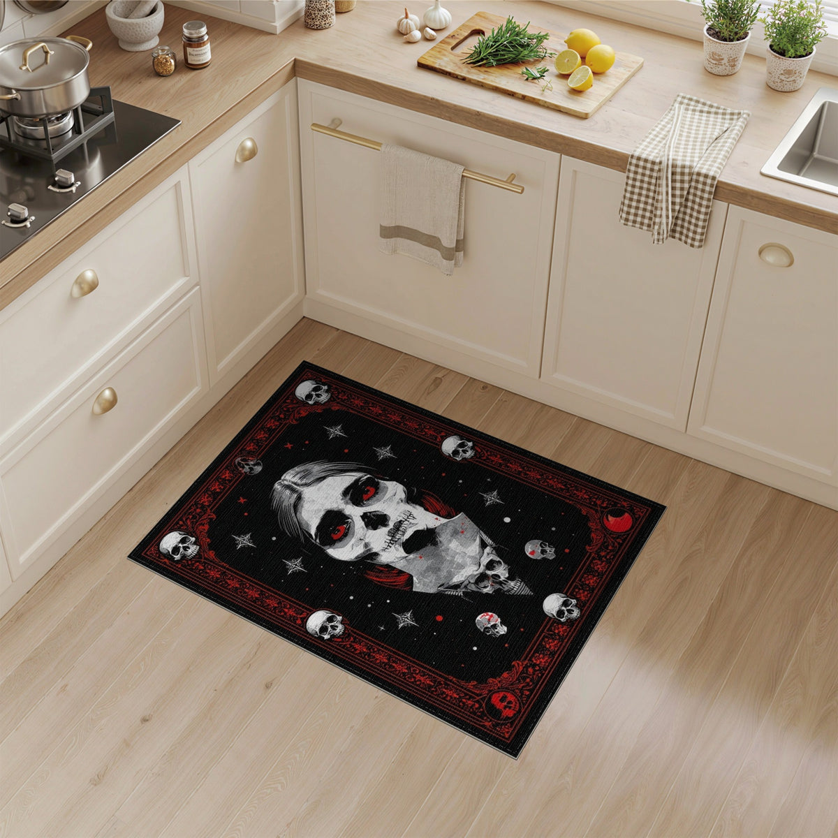 Gothic Skull Woman Black Area Rug
