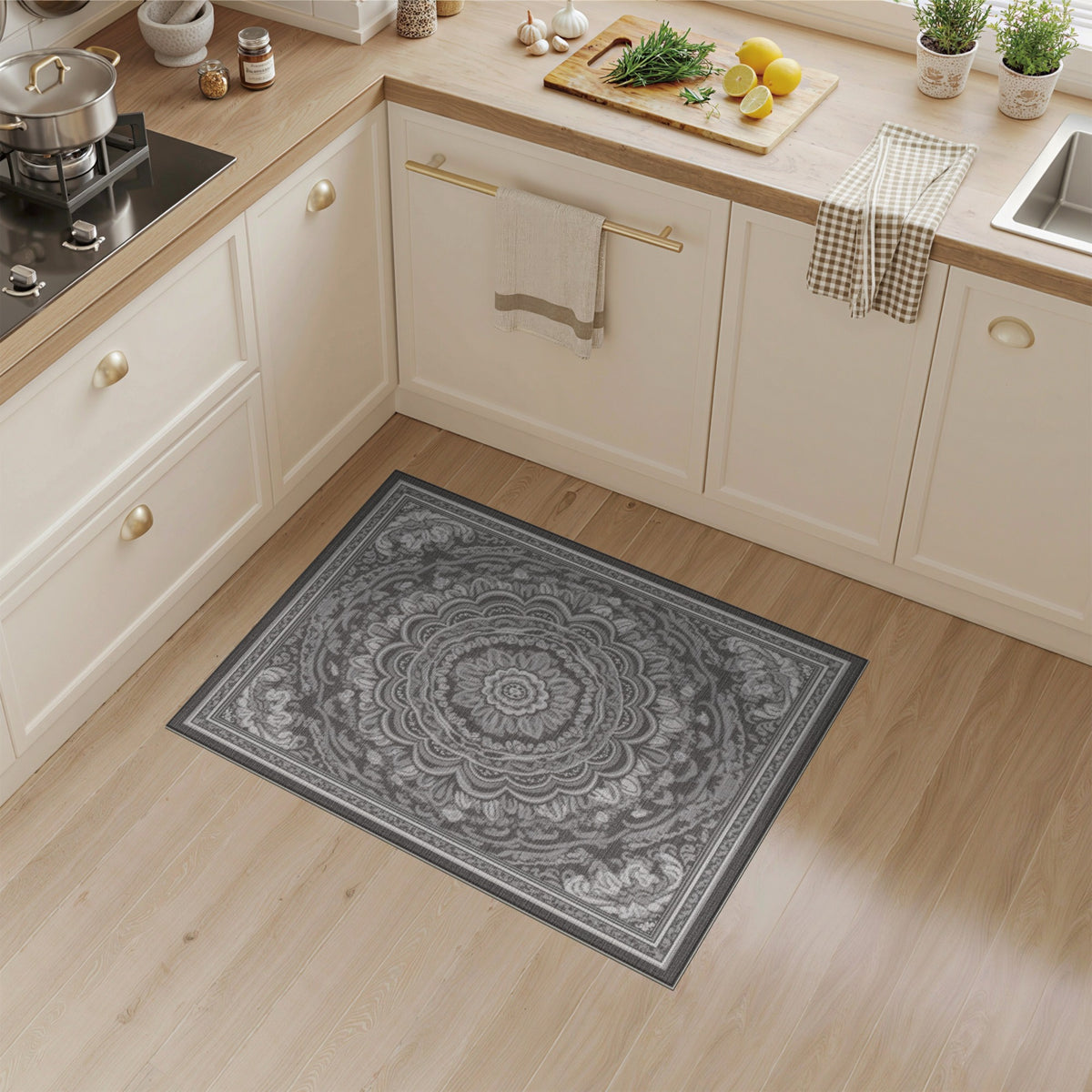 Black White Traditional Persian Area Rug