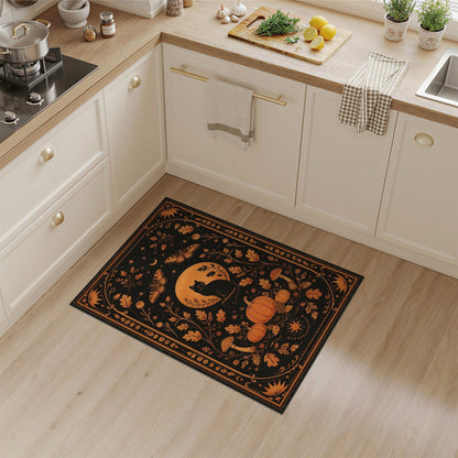 Mystical Black Cat Orange Moon Area Rug