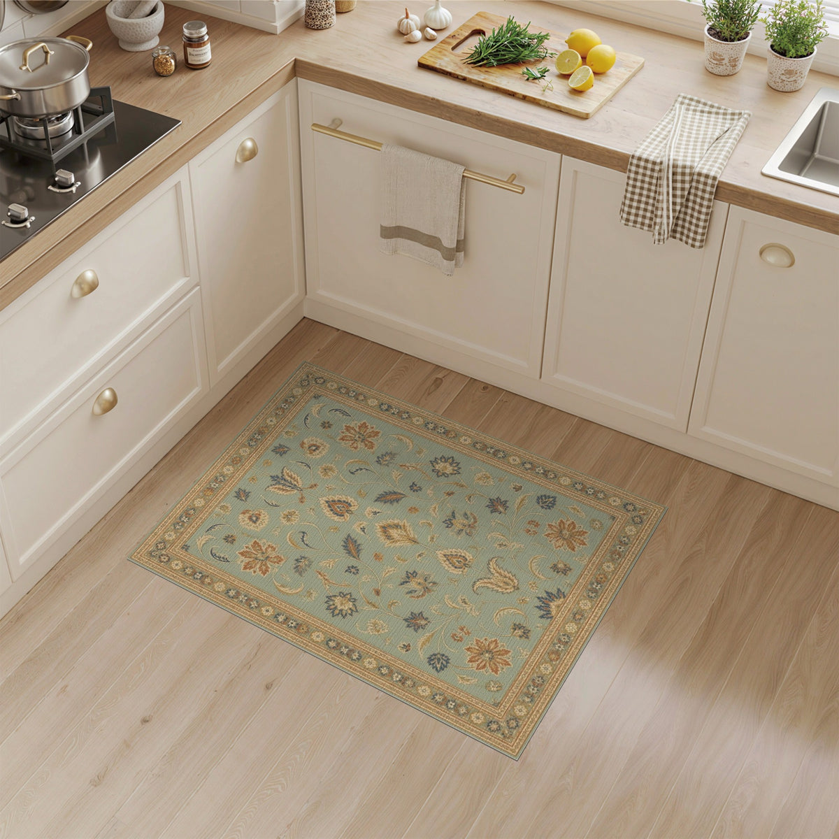 Blue Teal Floral Vintage Area Rug