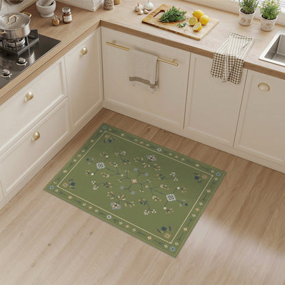 Green Floral Vintage Area Rug