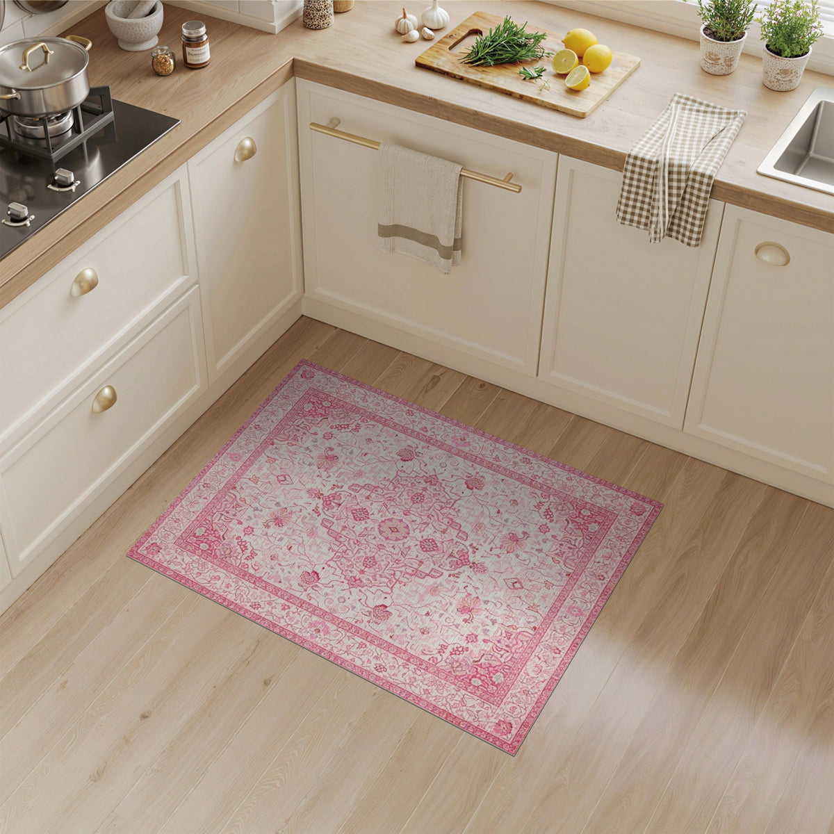 Pink Floral Vintage Area Rug