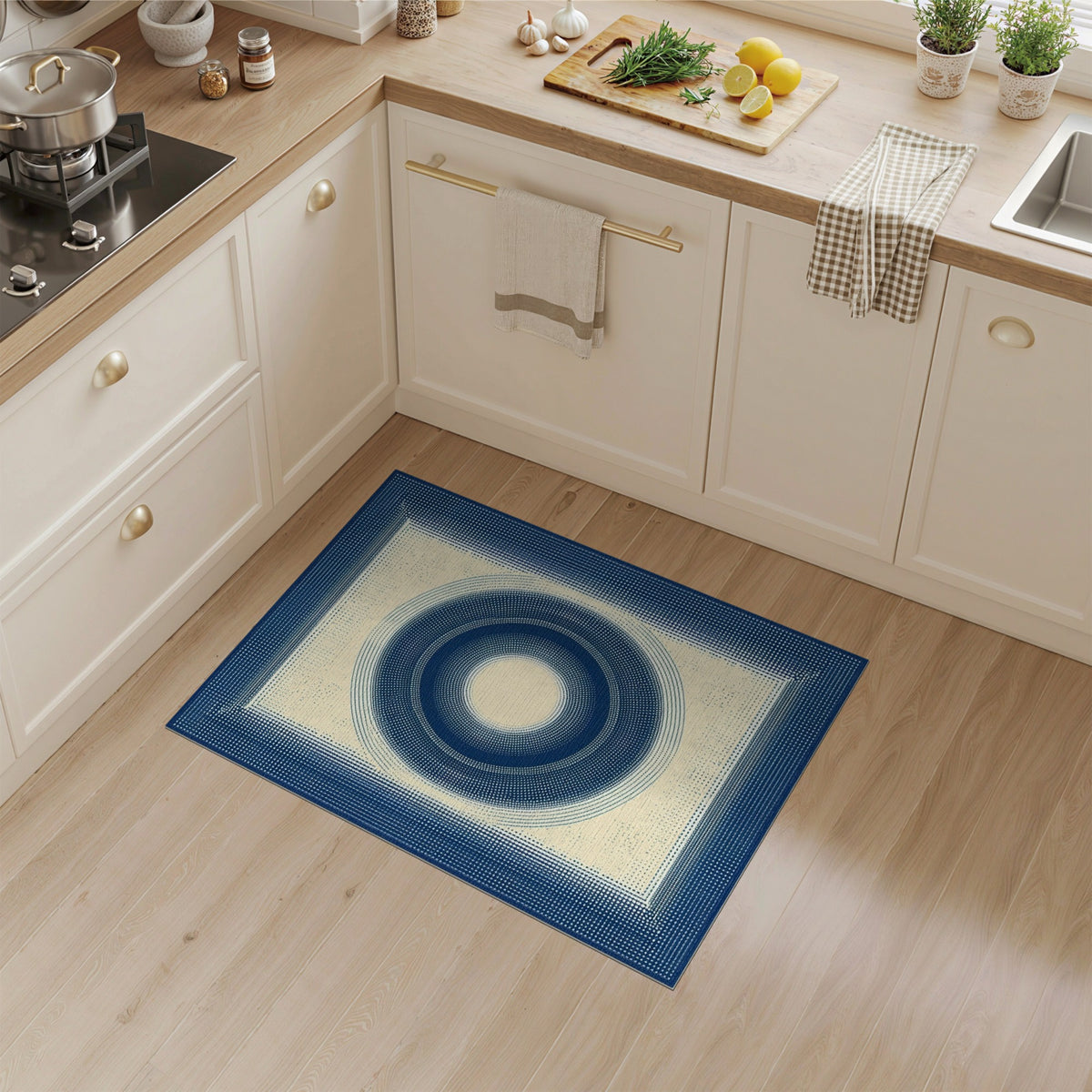 Blue Concentric Circles Geometric Rug
