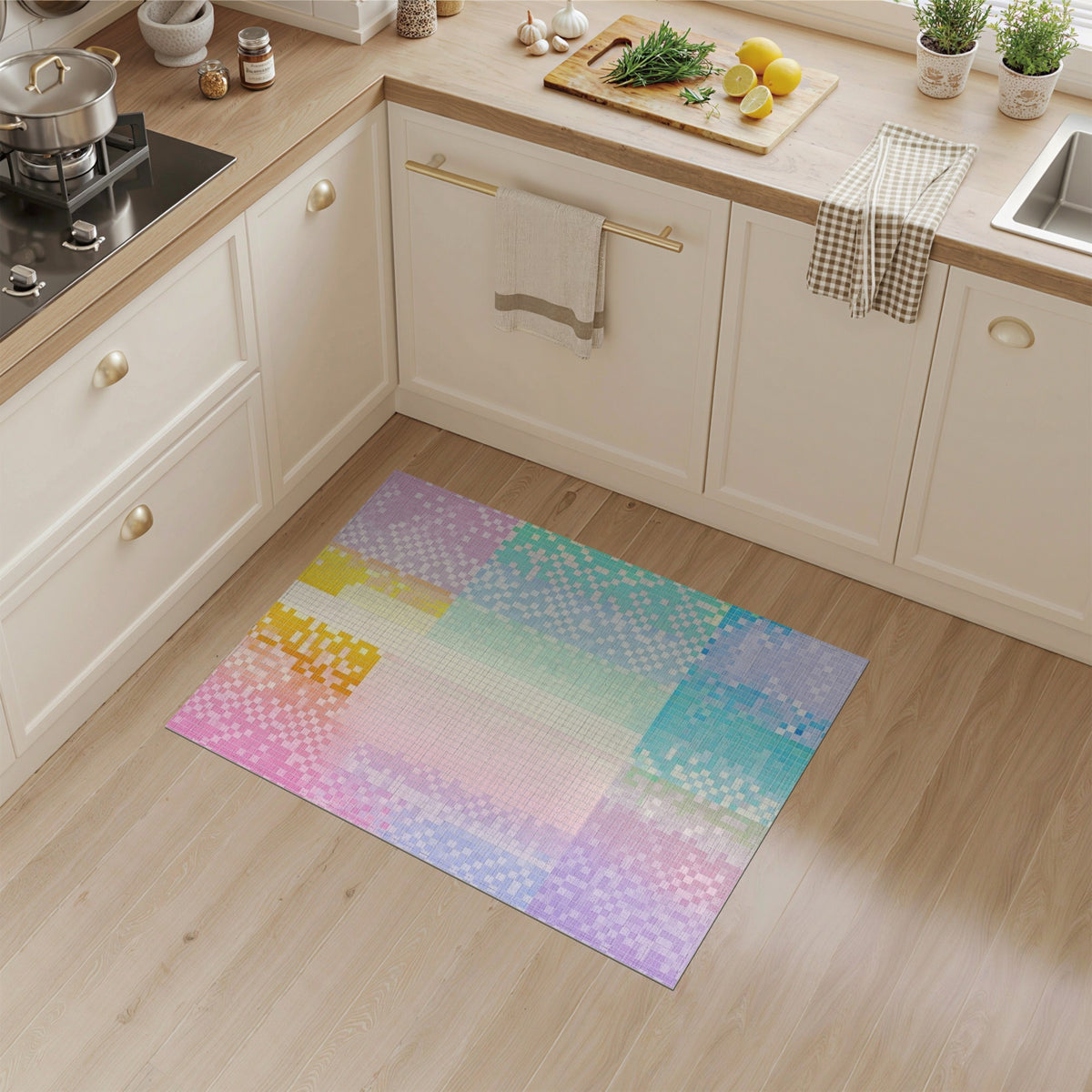 Pastel Pixel Geometric Washable Area Rug