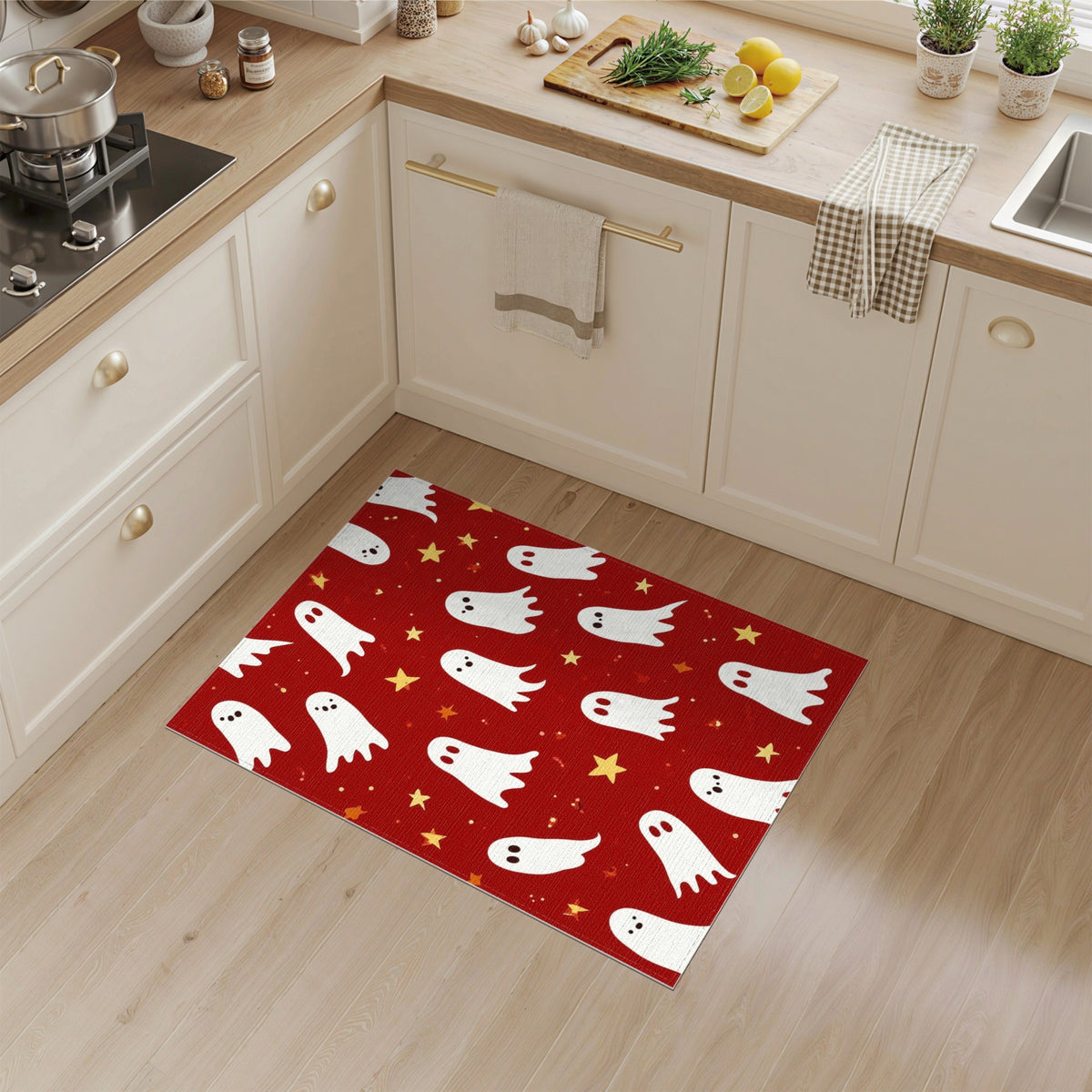 Ghosts Stars Red Kids Area Rug