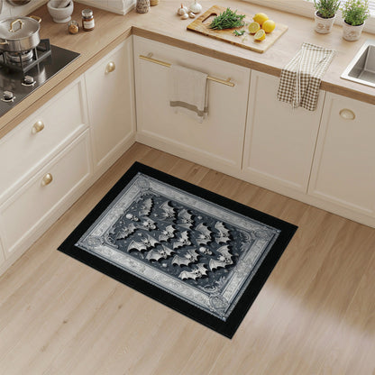 Black and White Gothic Skull Bat Black White Area Rug