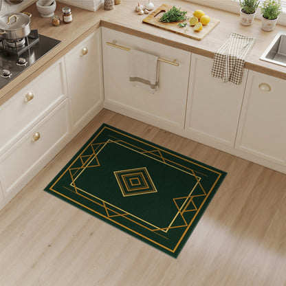 Geometric Modern Green Gold Geometric Area Rug