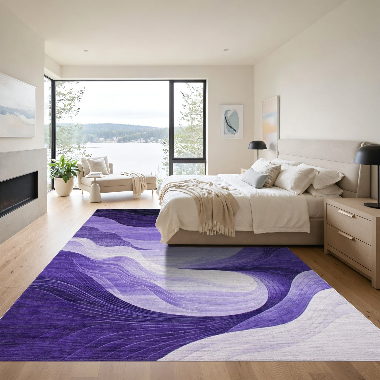 Gradient Purple Fluid Waves Rug