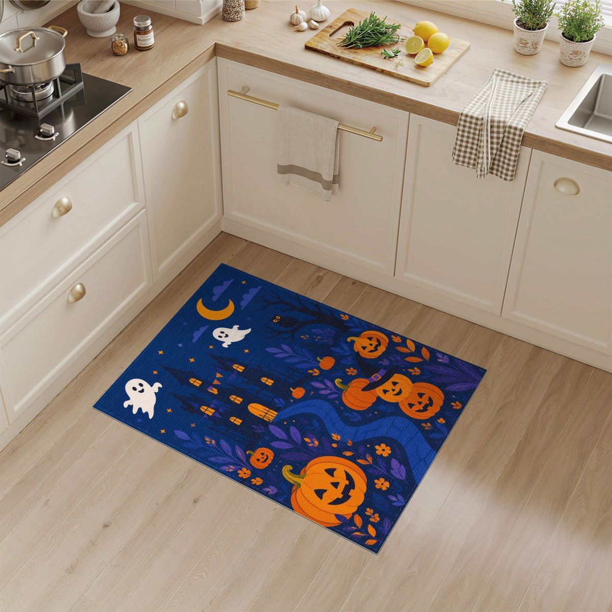 Halloween Haunted Castle Ghost Pumpkin Area Rug
