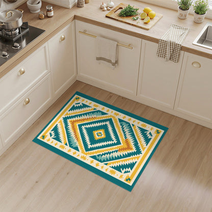 Blue and Teal Diamond Heritage Tribal Area Rug