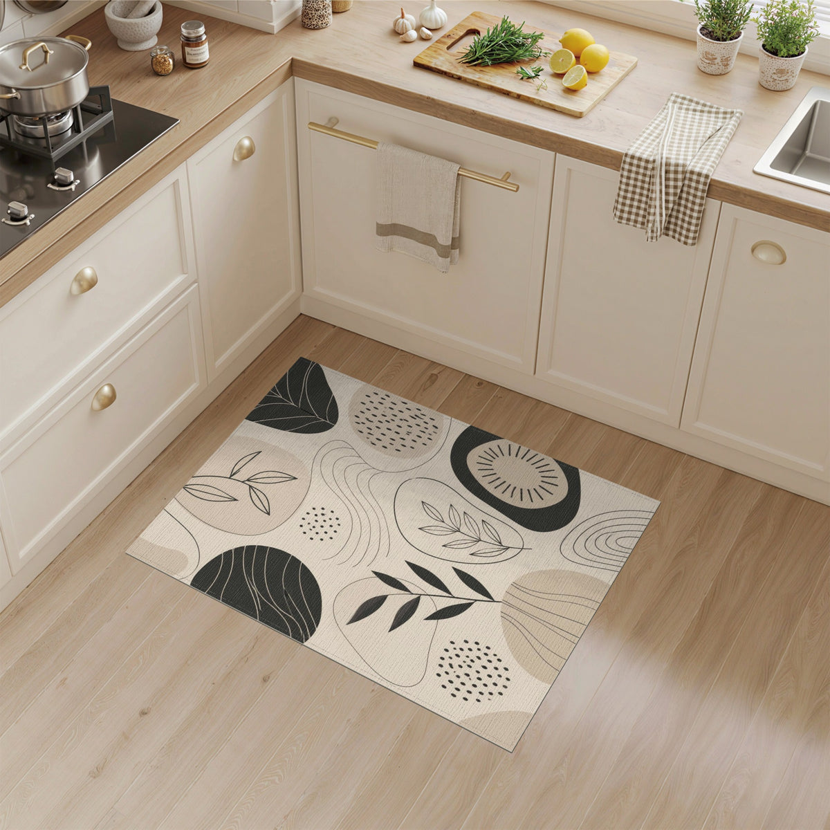 Abstract Leaf Beige Area Rug
