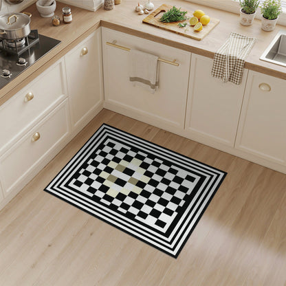 Black White Geometric Checkered Black and White Area Rug