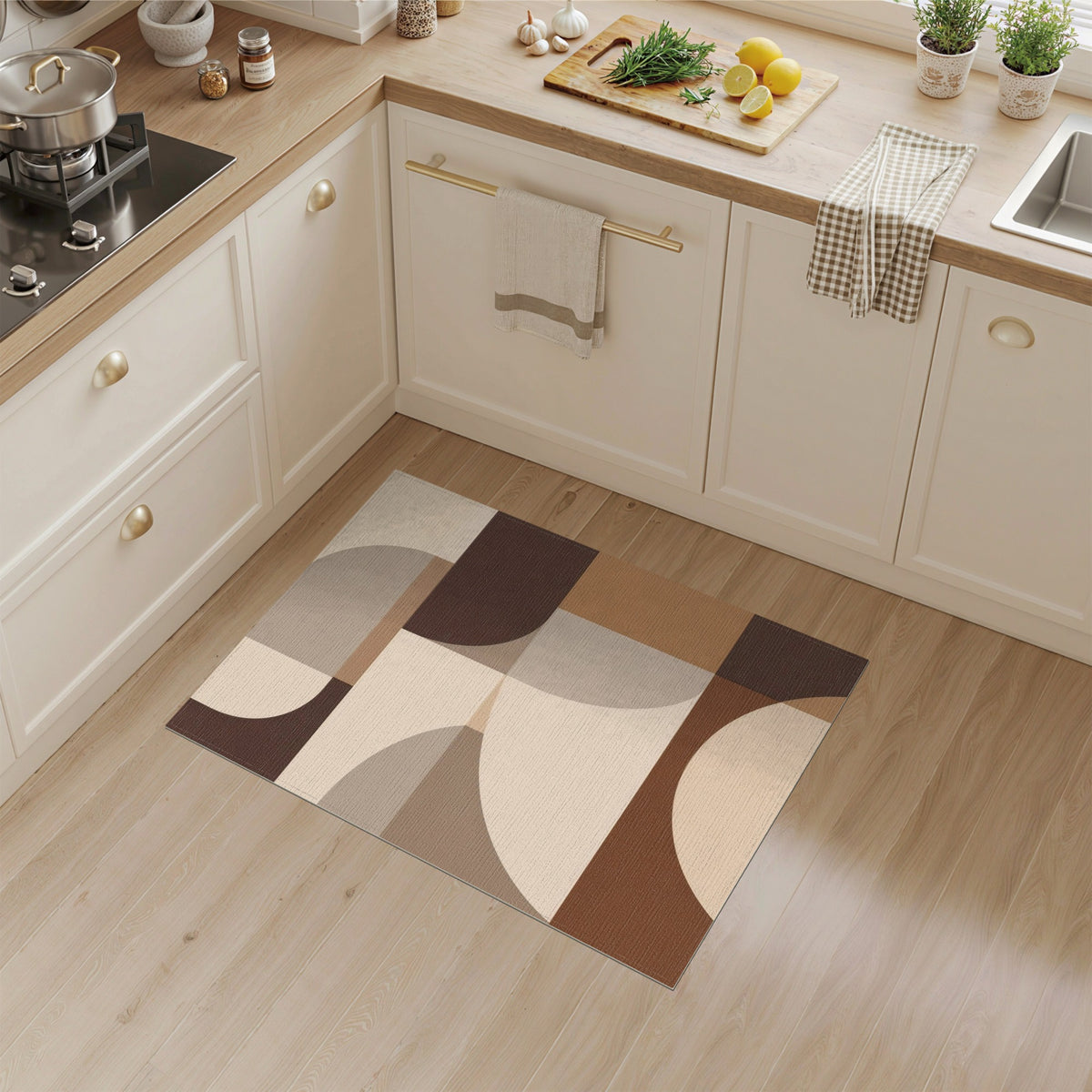 Modern Geometric Brown Tan Area Rug
