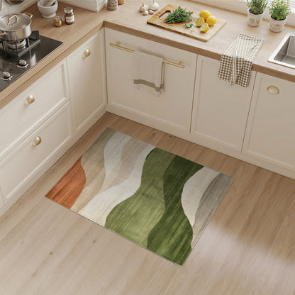 Abstract Wave Area Rug in Beige and Green