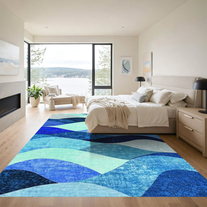 Indigo Teal Layered Waves Rug