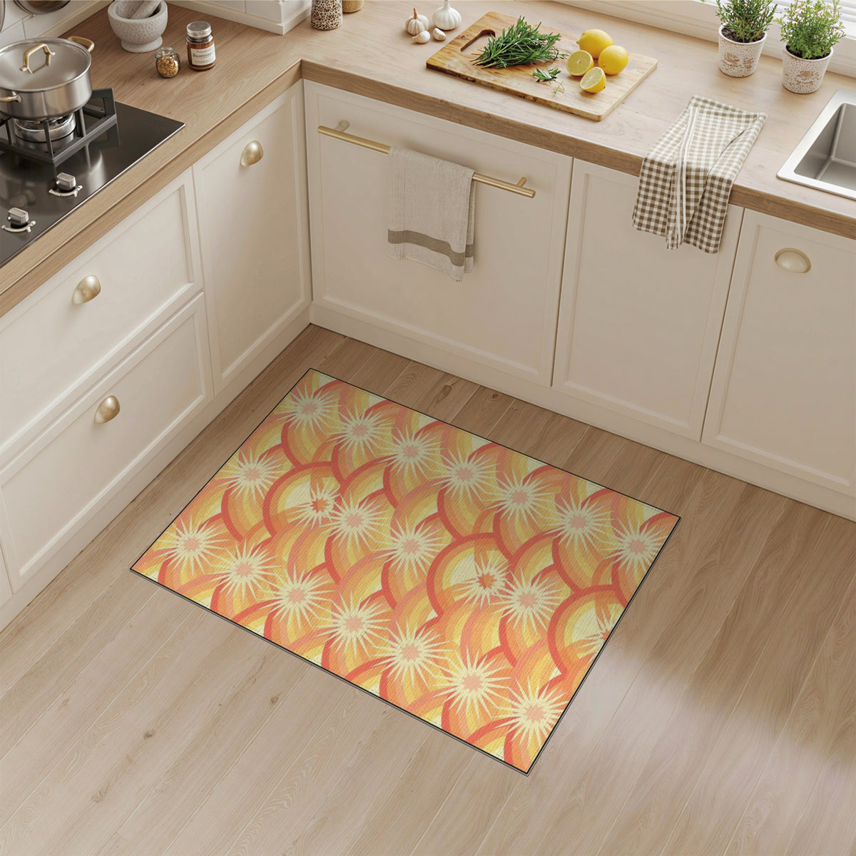 Orange Sunburst Wave Area Rug