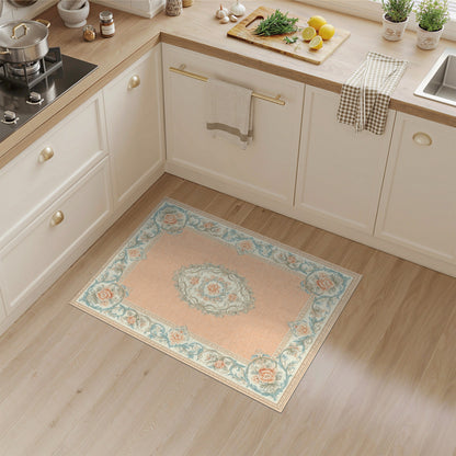 Teal Floral Medallion Peach Vintage Rug