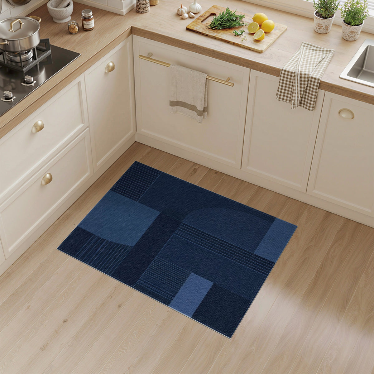 Navy Blue Geometric Block Blue and Teal Area Rug
