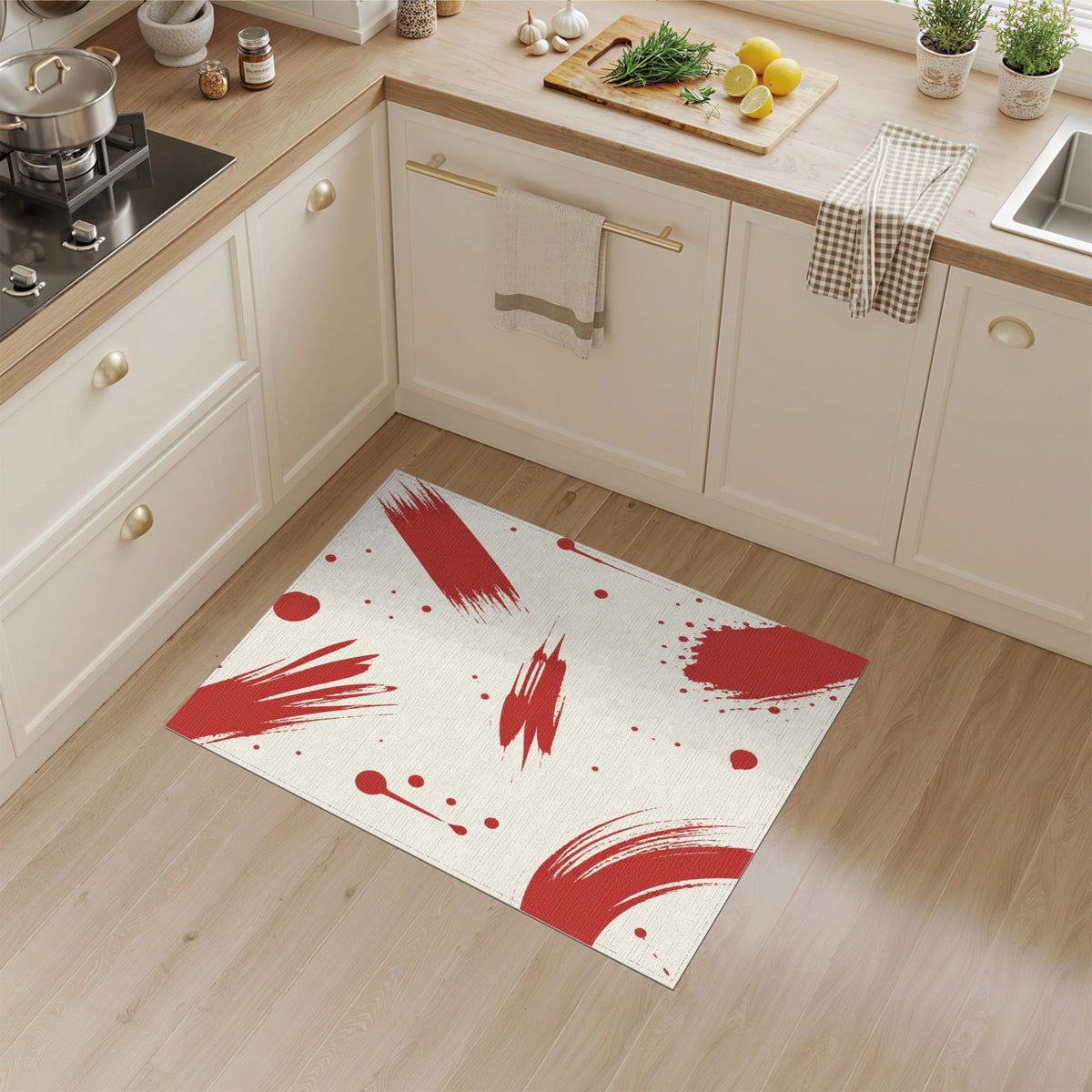 Abstract Area Red Abstract Brushstroke Area Rug