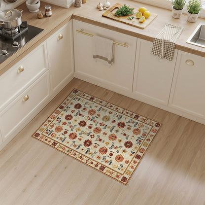 Beige and Neutral Beige Vintage Floral Medallion Area Rug