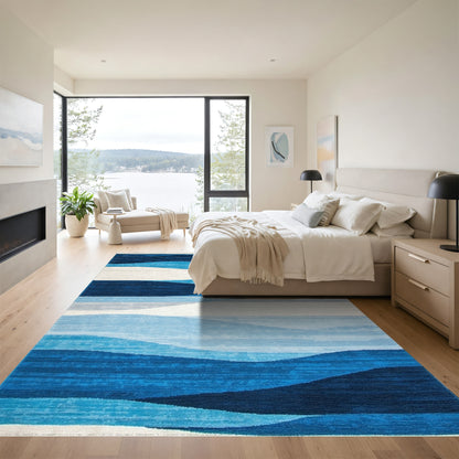 Navy Blue Layered Waves Rug