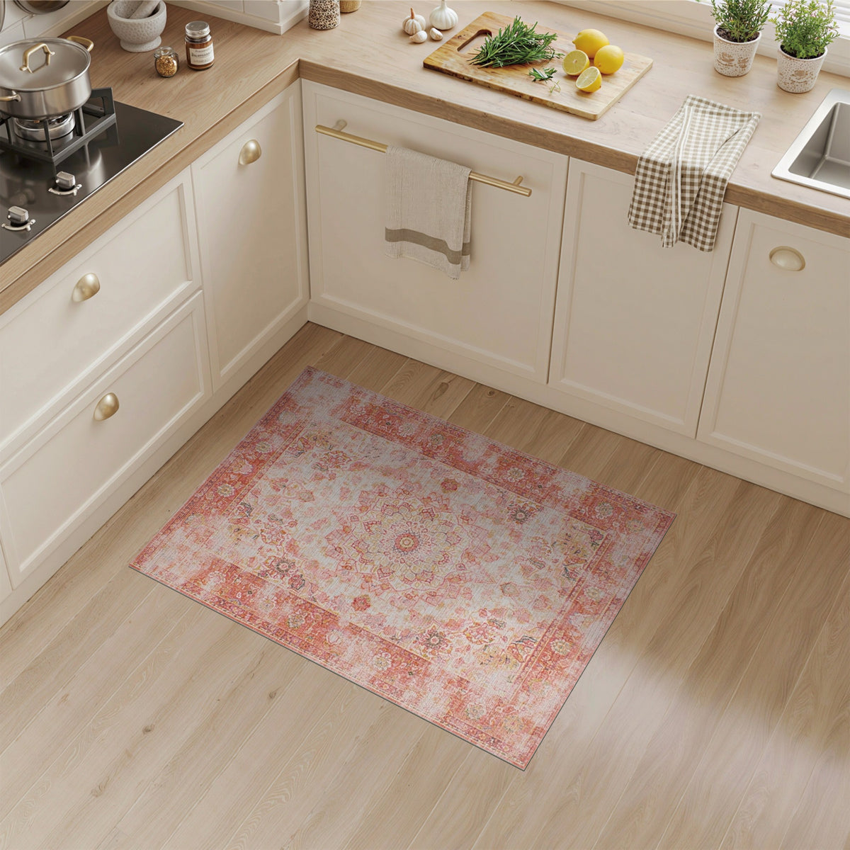 Red Floral Medallion Vintage Red Area Rug