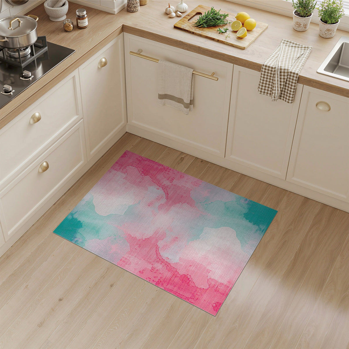 Pink Teal Abstract Area Rug