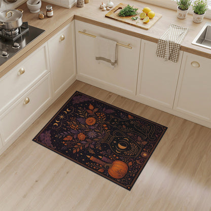 Mystical Celestial Cat Floral Area Rug