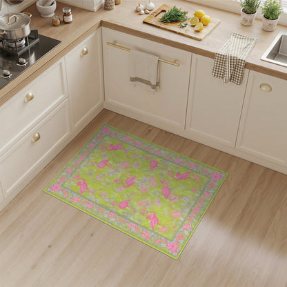 Floral Vintage Pink Flamingo Floral Area Rug