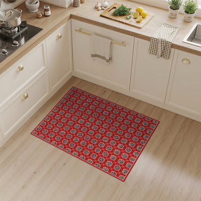 Red Nautical Compass Washable Area Rug