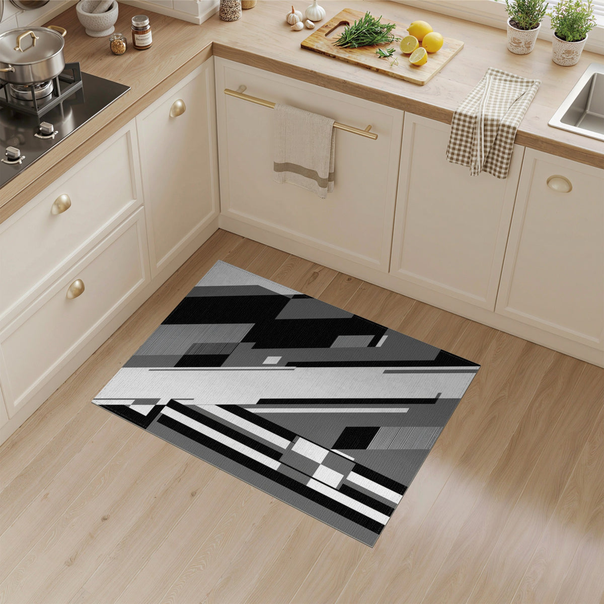 Black White Geometric Modern Area Rug