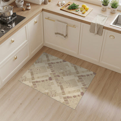 Beige and Neutral Woven Beige Geometric Woven Area Rug