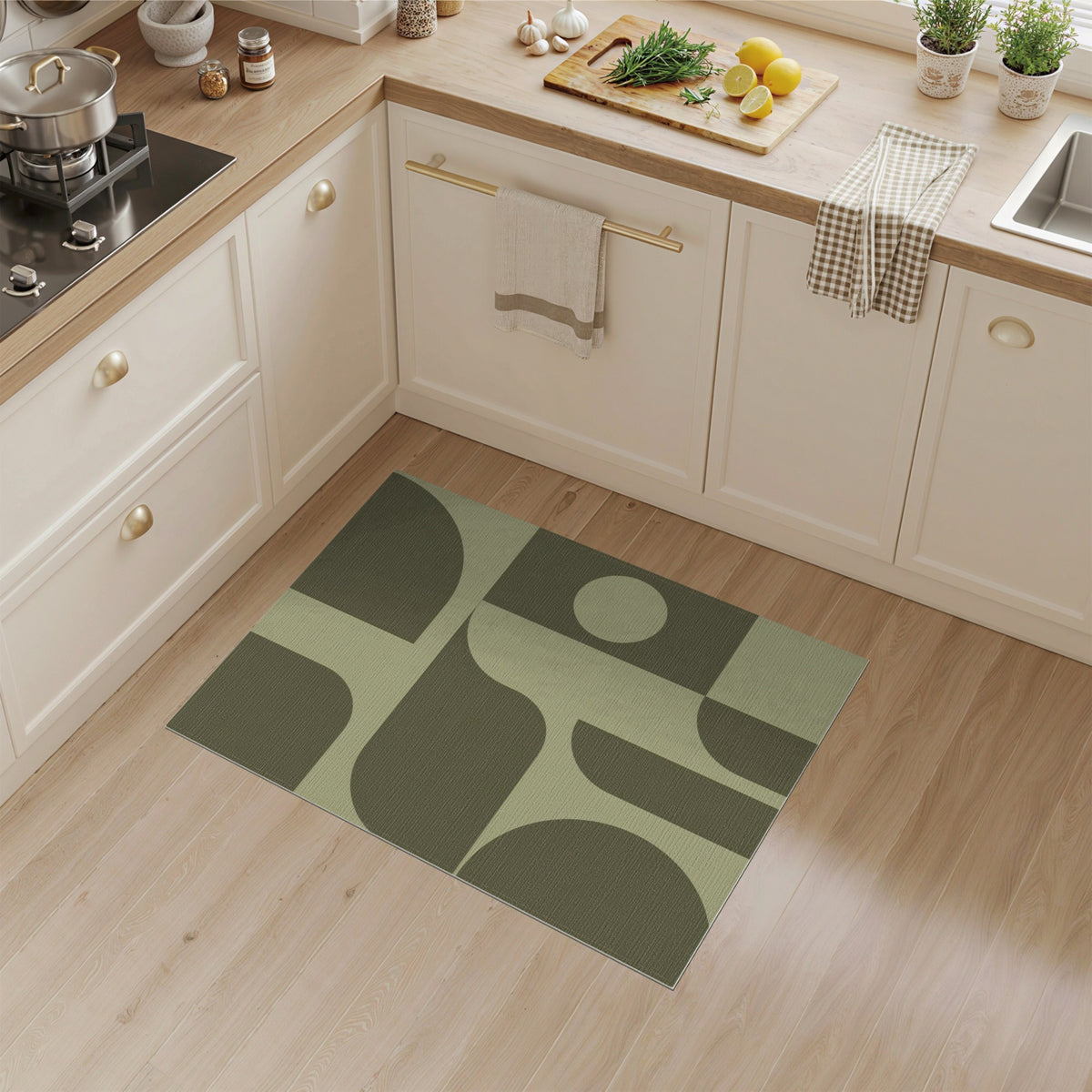 Olive Green Olive Green Geometric Area Rug