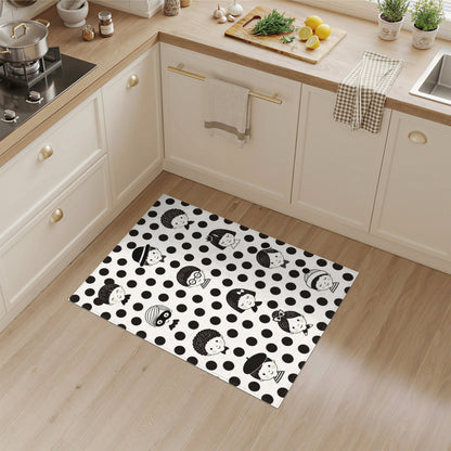 Black White Kids Cartoon Faces Washable Area Rug