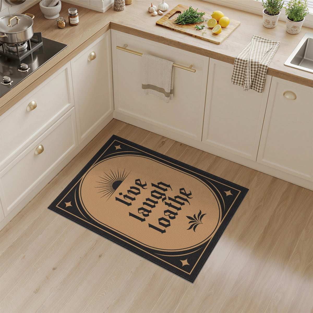 Brown and Tan Live Laugh Loathe Vintage Area Rug
