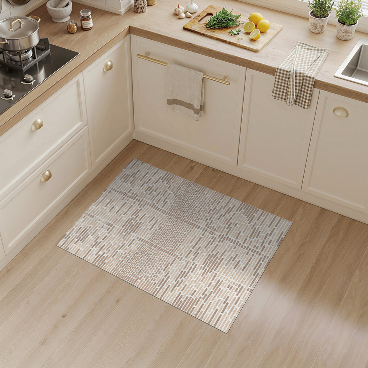 Geometric Modern Beige Geometric Lines Area Rug