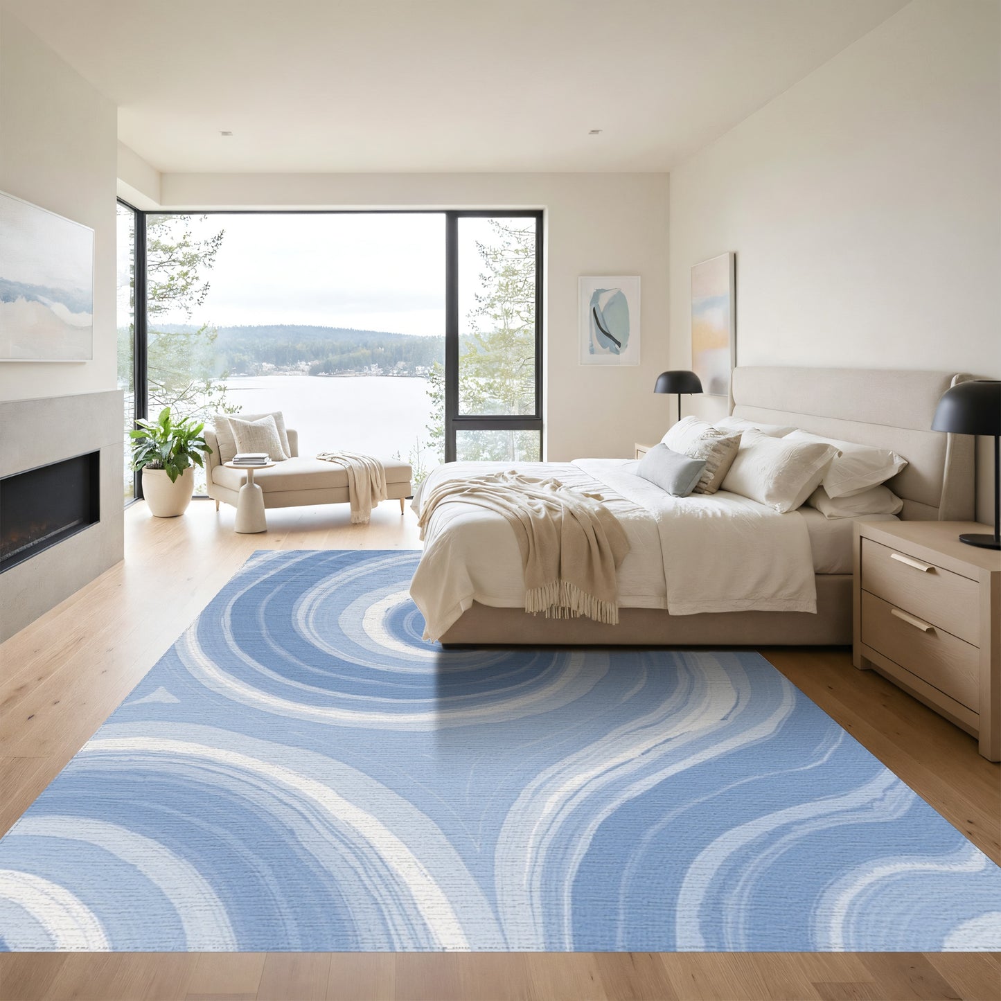 Hypnotic Blue Swirling Spirals Rug