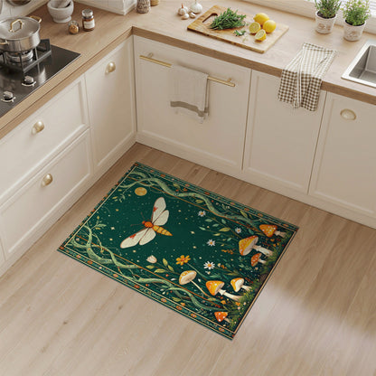 Enchanted Moth Mushroom Green Kids Area Rug