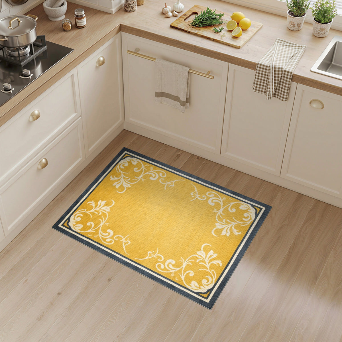 Yellow Floral Vintage Area Rug
